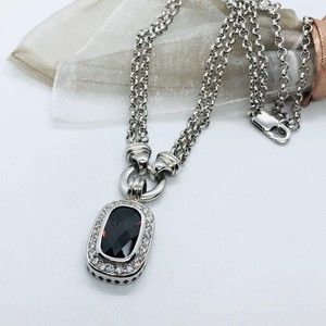 Vintage Sterling Silver Dark Ruby CZ 16” Double Strand cable Chain Necklace